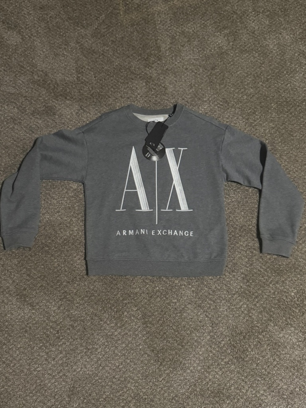Armani Exchange Gray Crewneck Sweater with White AX Logo